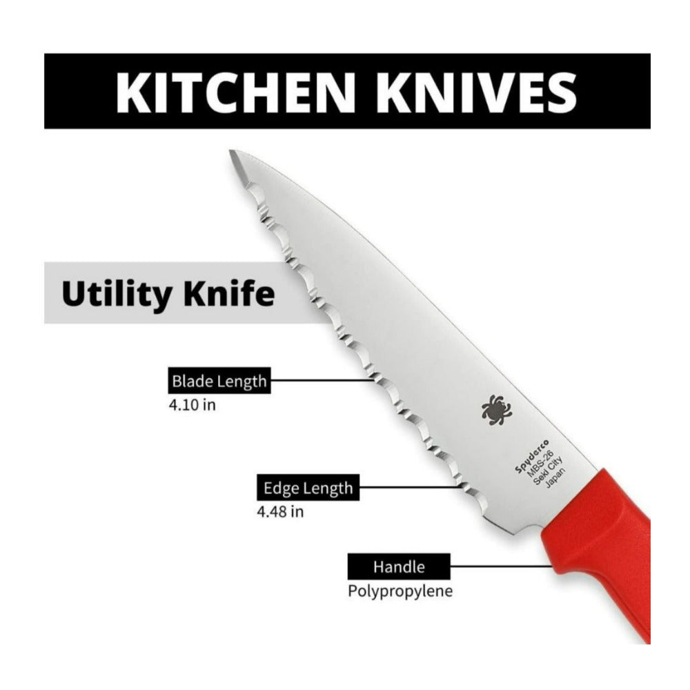 Spyderco K05 8.8 Inch SpyderEdge Kitchen Utility Red Knife with MBS 26 Blade