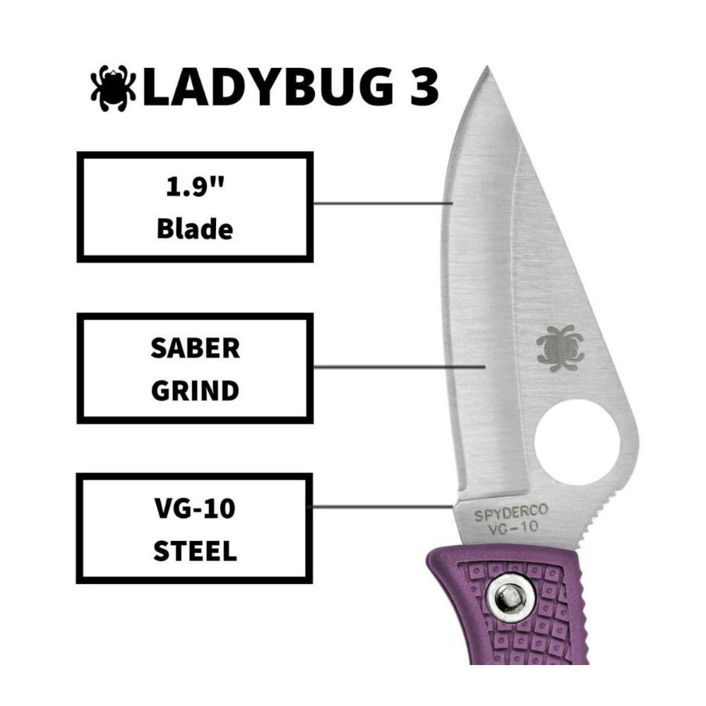 Spyderco Ladybug 3 PlainEdge Folding Purple Knife with VG 10 Steel Blade