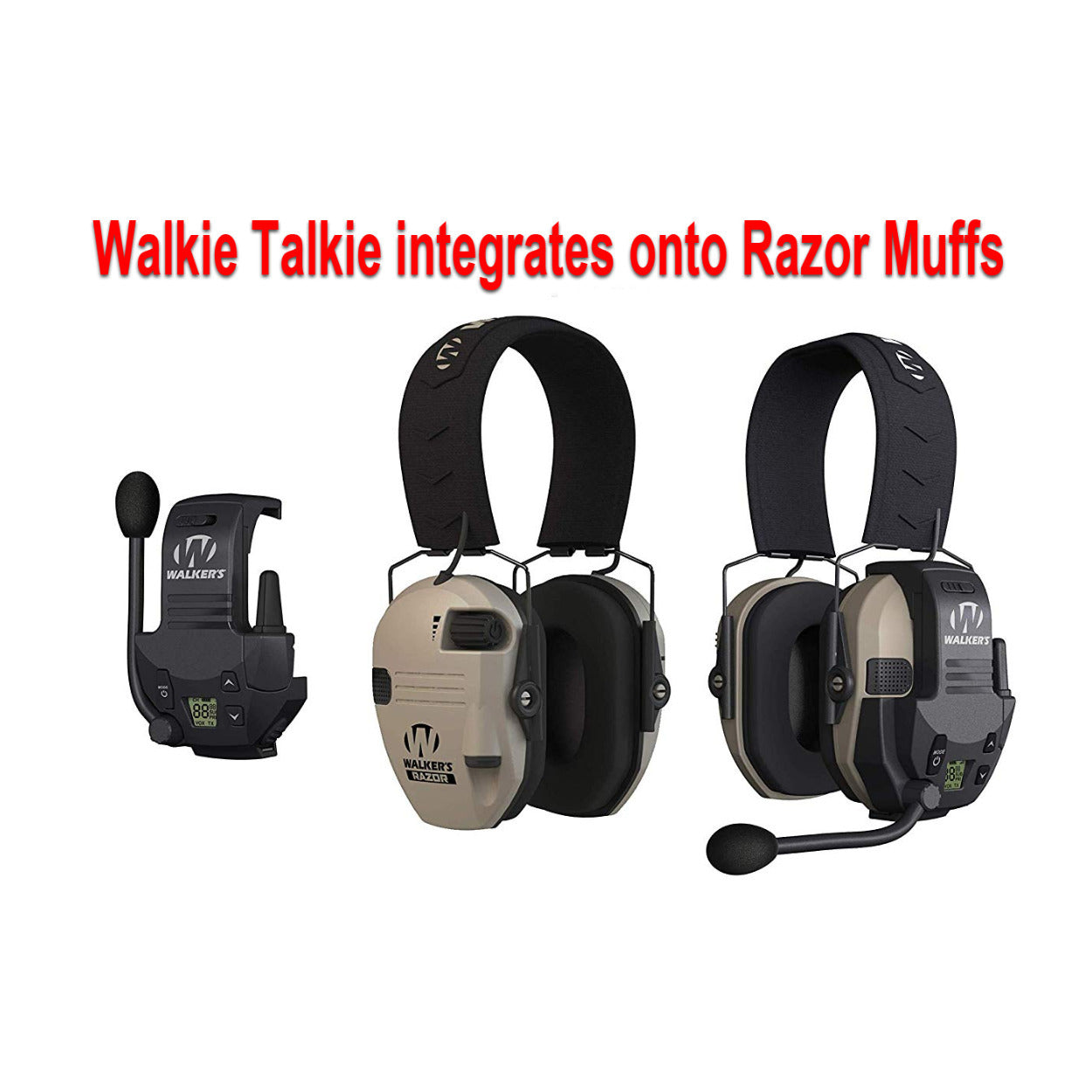 Walker's Tactical/Hunting Walkie Talkie, Integrates w/ Razor Muffs, 2-Mile Range