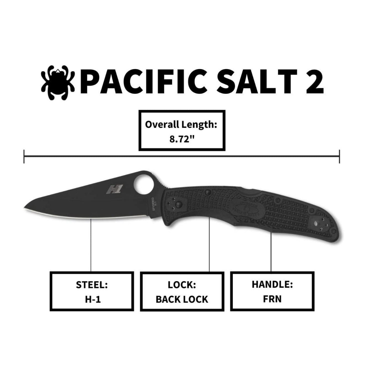 Spyderco Pacific Salt 2, 8.72-Inch Lightweight Folding Knife with Handle (Black)