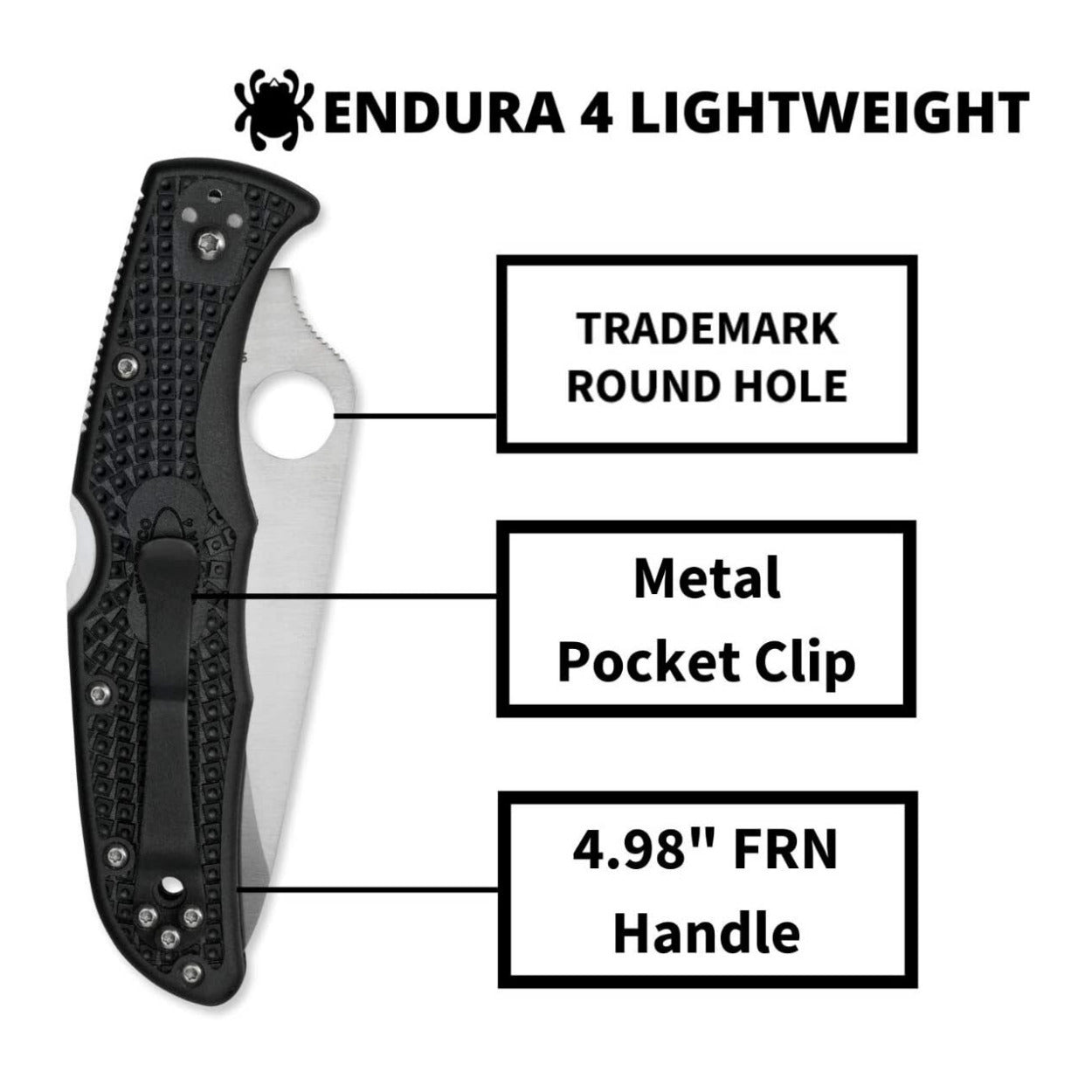 Spyderco Endura 4 3.80-Inch Durable Steel Blade Foldable PlainEdge Knife (Black)