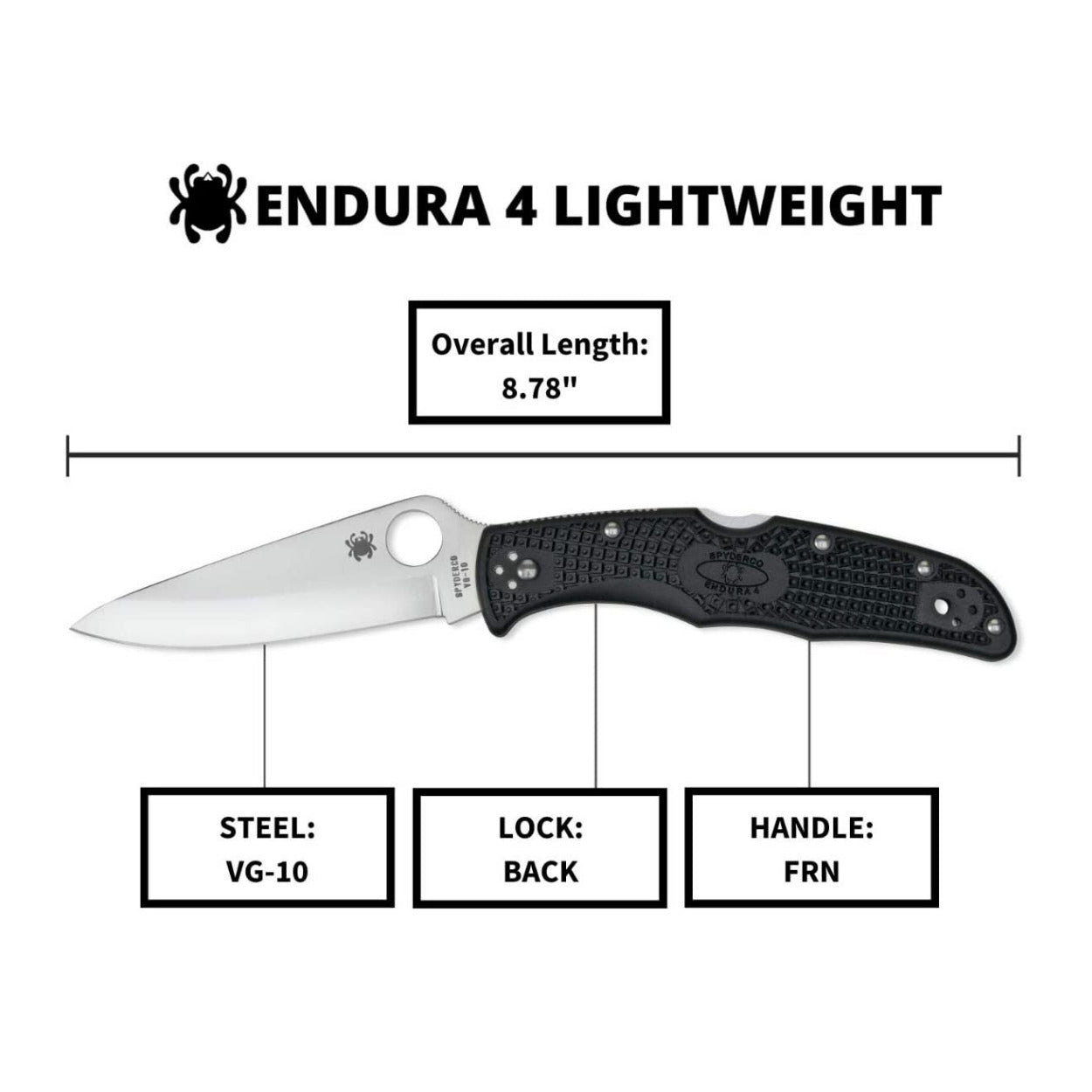 Spyderco Endura 4 3.80-Inch Durable Steel Blade Foldable PlainEdge Knife (Black)