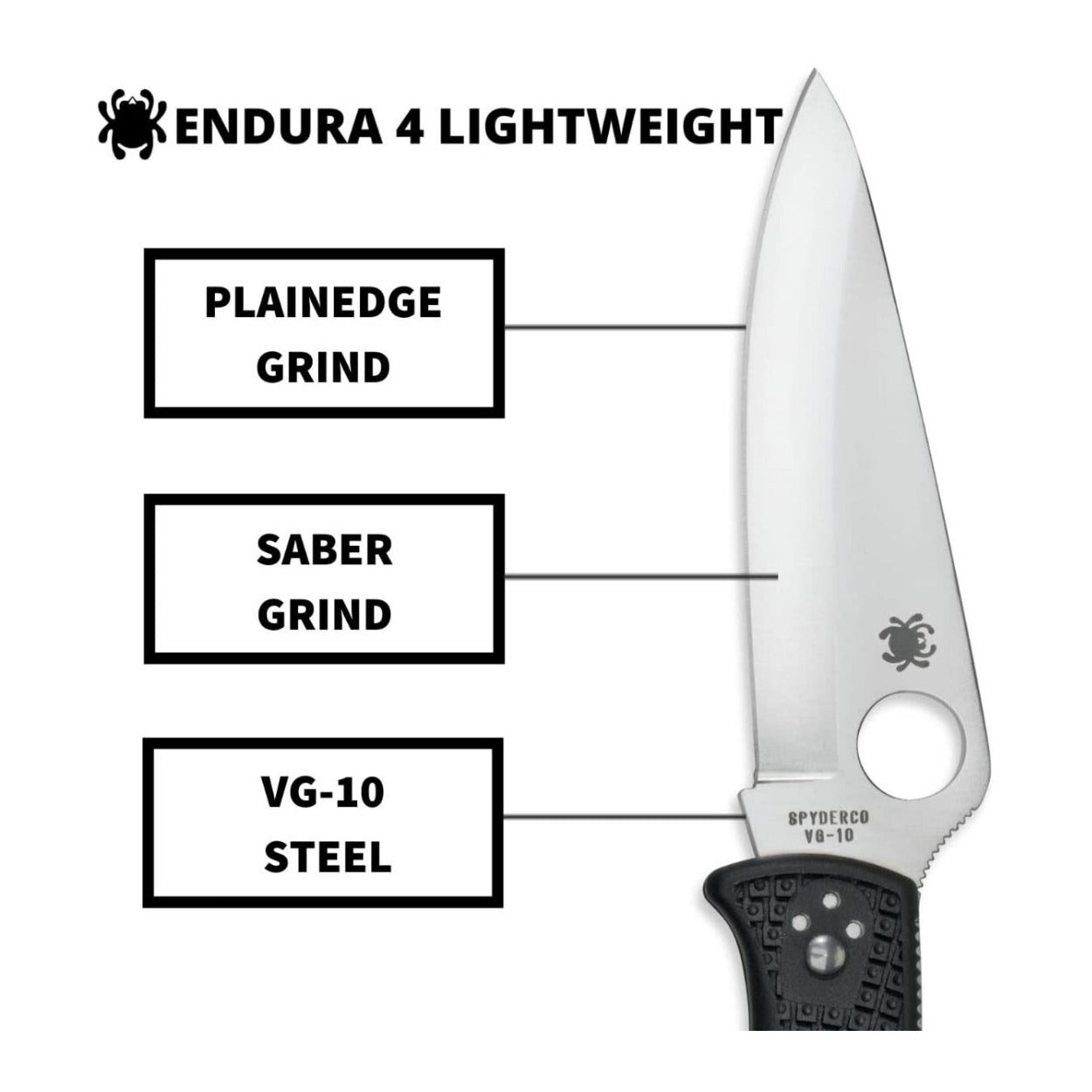 Spyderco Endura 4 3.80-Inch Durable Steel Blade Foldable PlainEdge Knife (Black)
