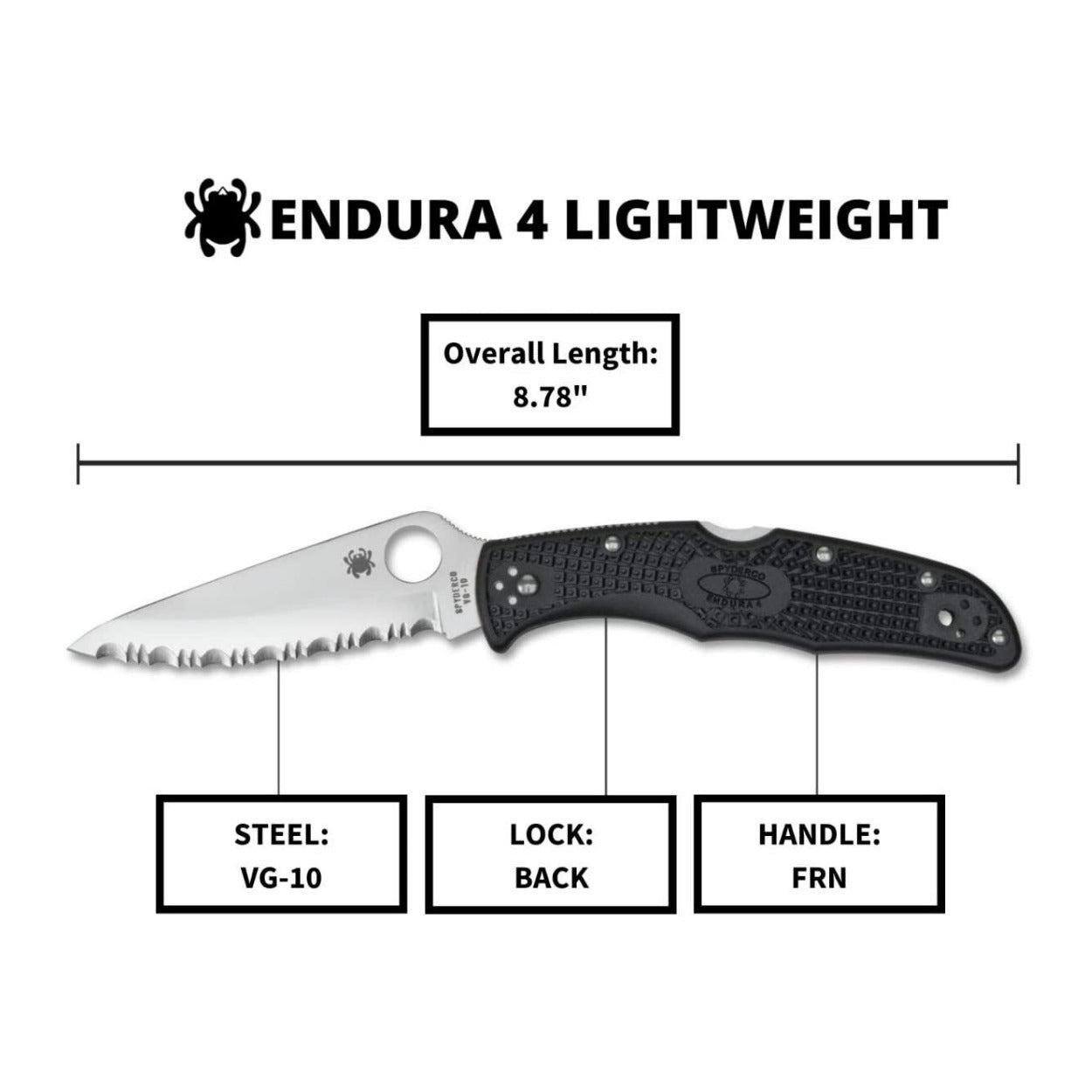 Spyderco Endura 4 3.80-Inch Steel Durable Blade Signature Serrated Knife (Black)