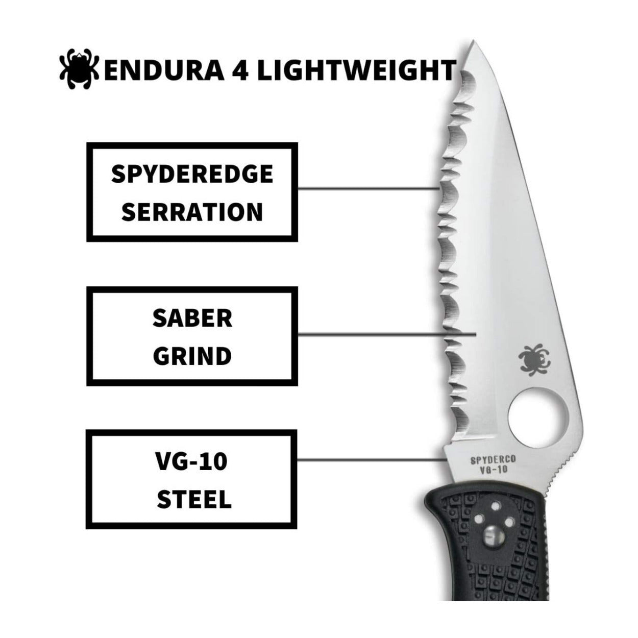 Spyderco Endura 4 3.80-Inch Steel Durable Blade Signature Serrated Knife (Black)