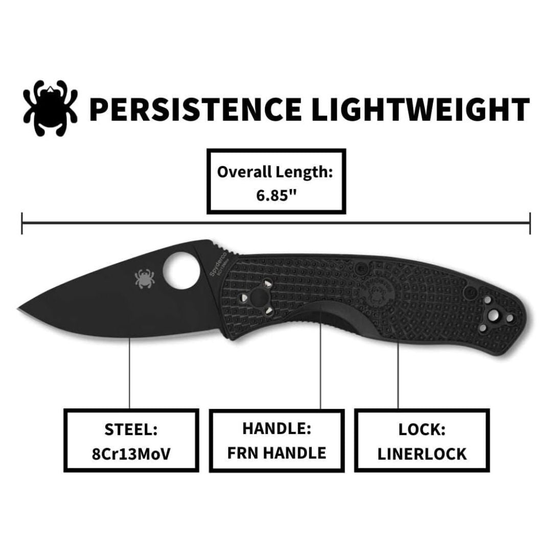 Spyderco Persistence Lightweight Pocket Knife - Durable Black Oxide Blade with Bi-Directional Textured FRN Handle - Everyday Carry Folding Knife for Tactical End Users