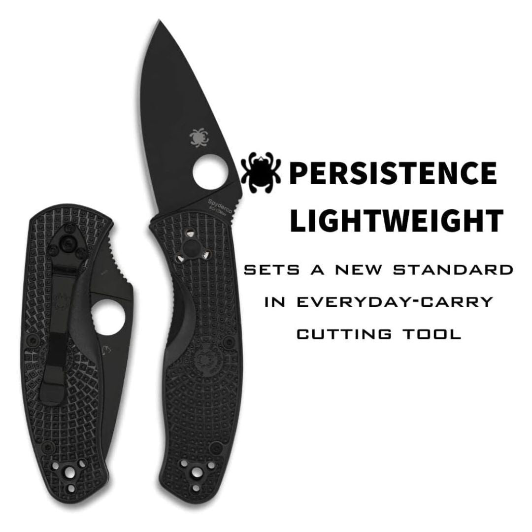 Spyderco Persistence Lightweight Pocket Knife - Durable Black Oxide Blade with Bi-Directional Textured FRN Handle - Everyday Carry Folding Knife for Tactical End Users
