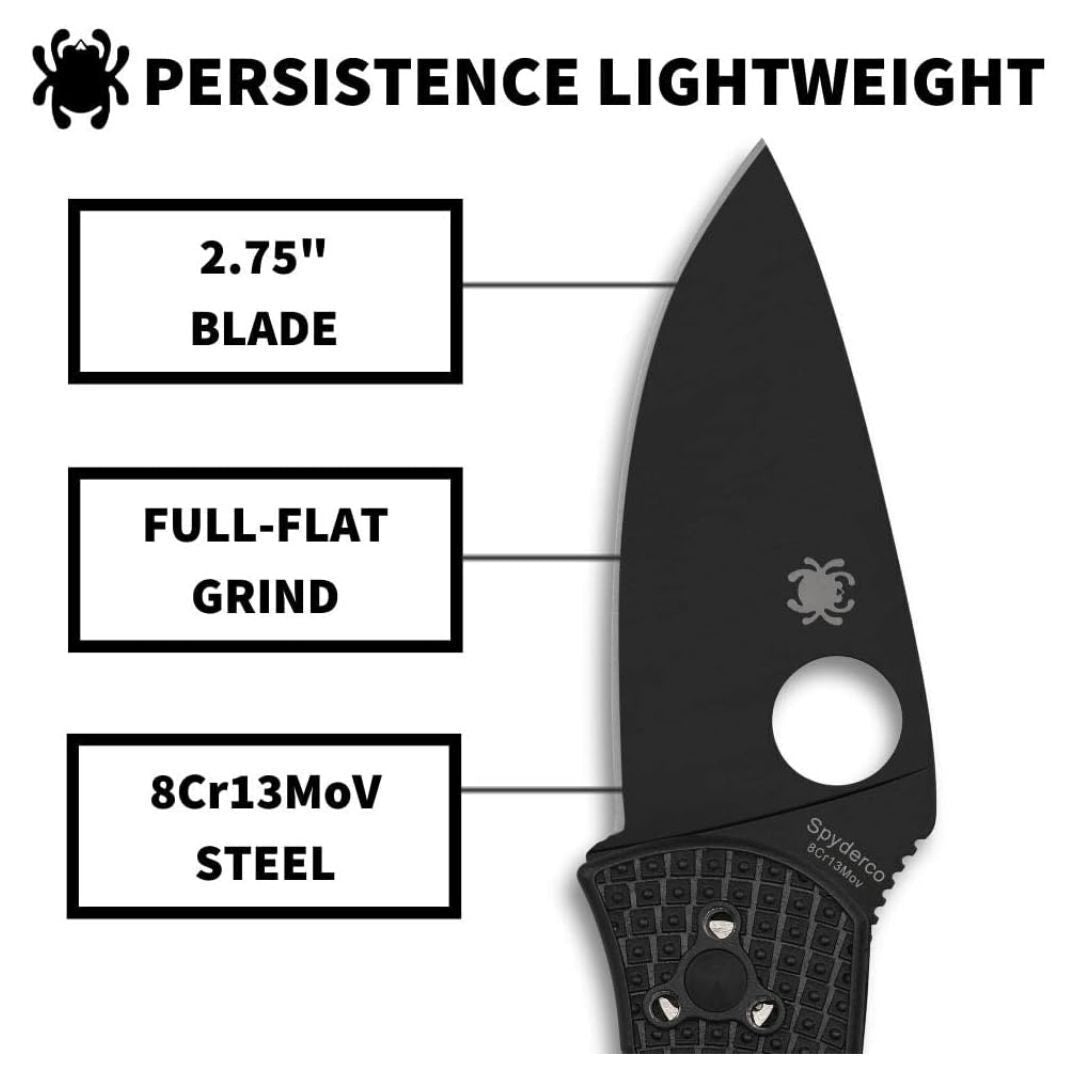 Spyderco Persistence Lightweight Pocket Knife - Durable Black Oxide Blade with Bi-Directional Textured FRN Handle - Everyday Carry Folding Knife for Tactical End Users
