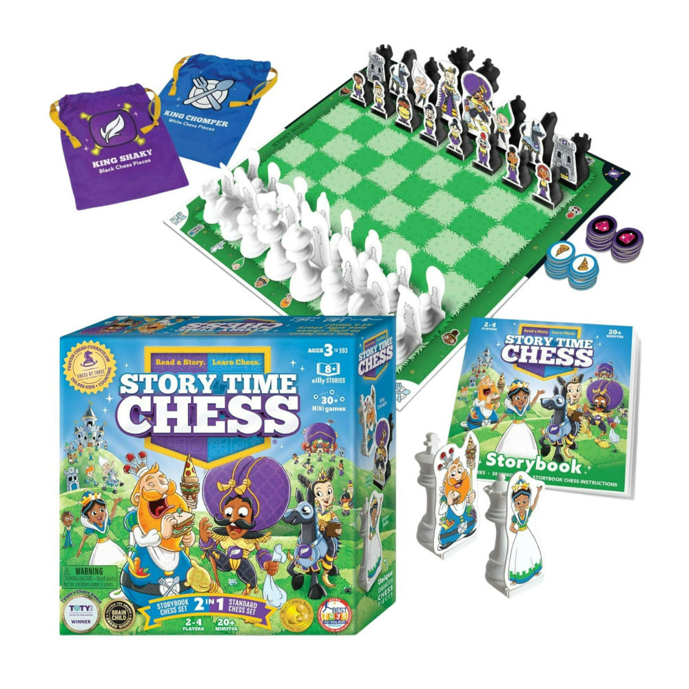 Story Time Chess Level 1 Kids Sets with Double Sided Board for Beginners