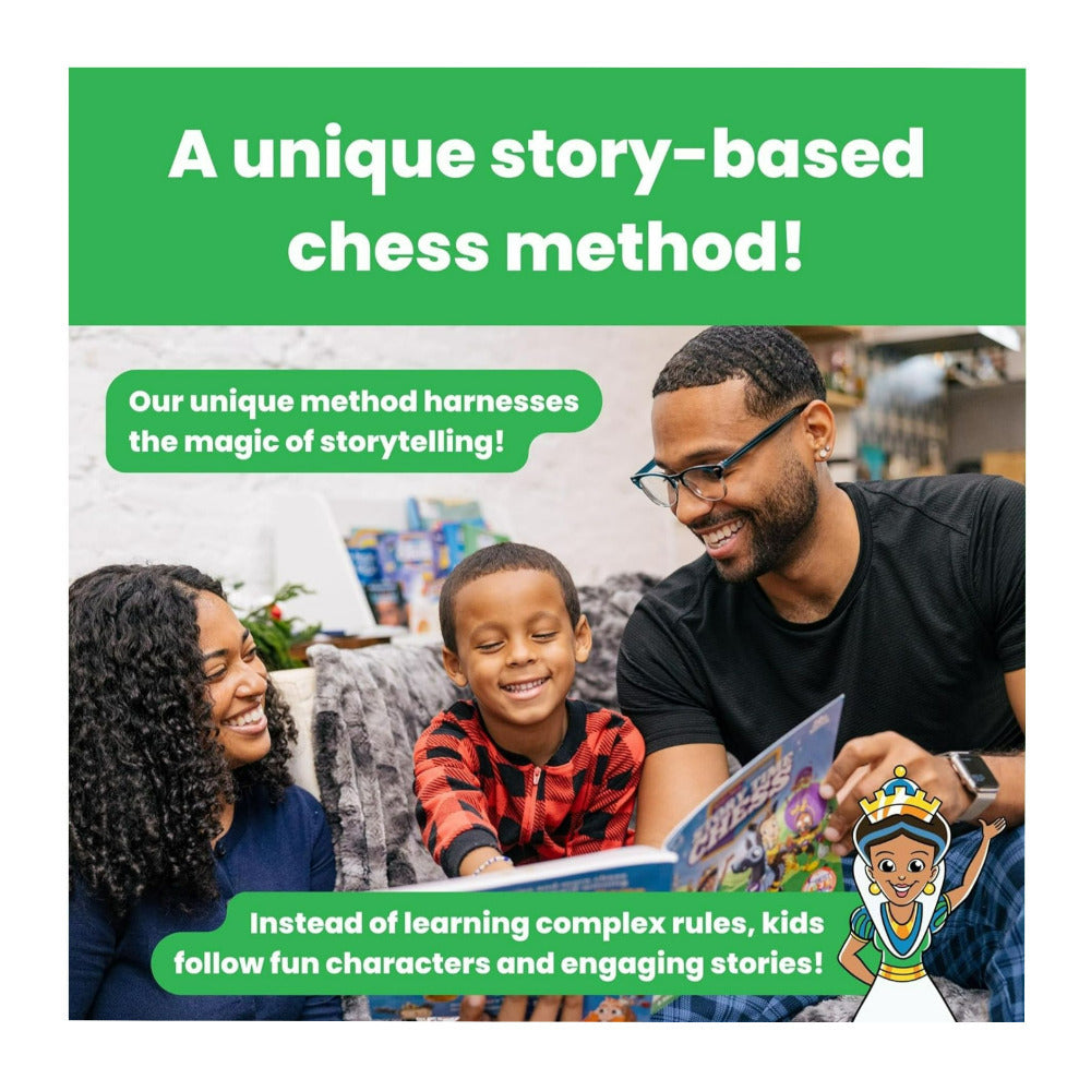 Story Time Chess Level 1 Kids Sets with Double Sided Board for Beginners