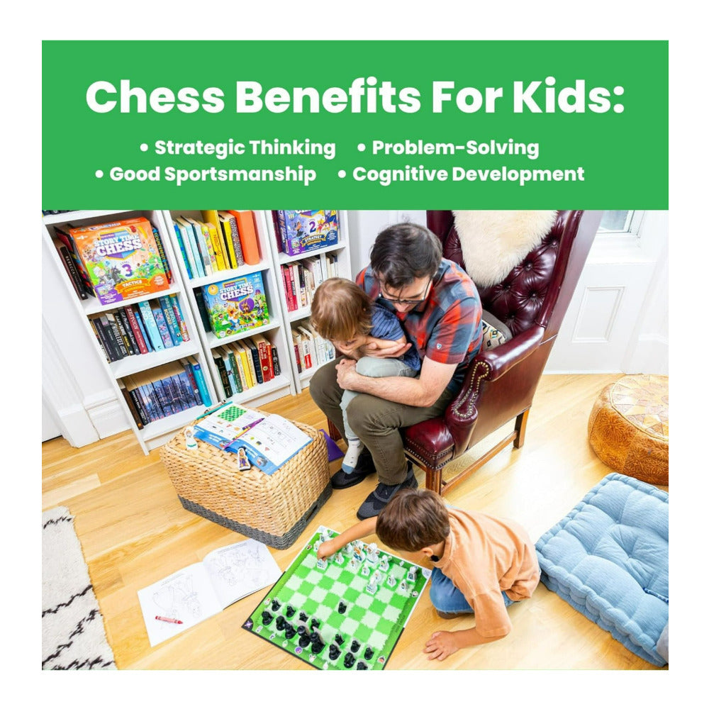 Story Time Chess Level 1 Kids Sets with Double Sided Board for Beginners