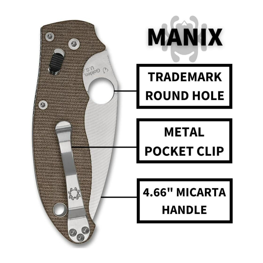 Spyderco Manix 2 Folding Utility Brown Canvas Pocket Knife with PlainEdge Blade