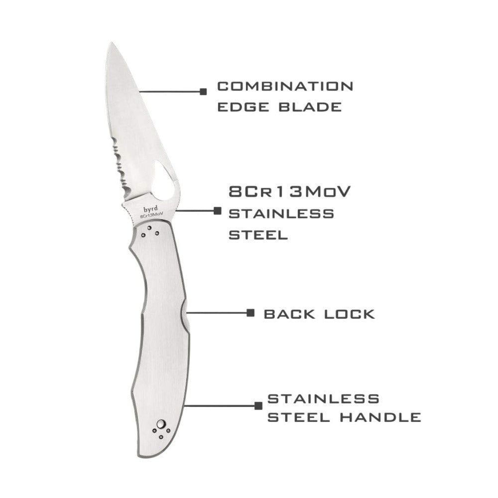 Spyderco Byrd Cara Cara 2 CombinationEdge Stainless Steel Knife with Steel Blade
