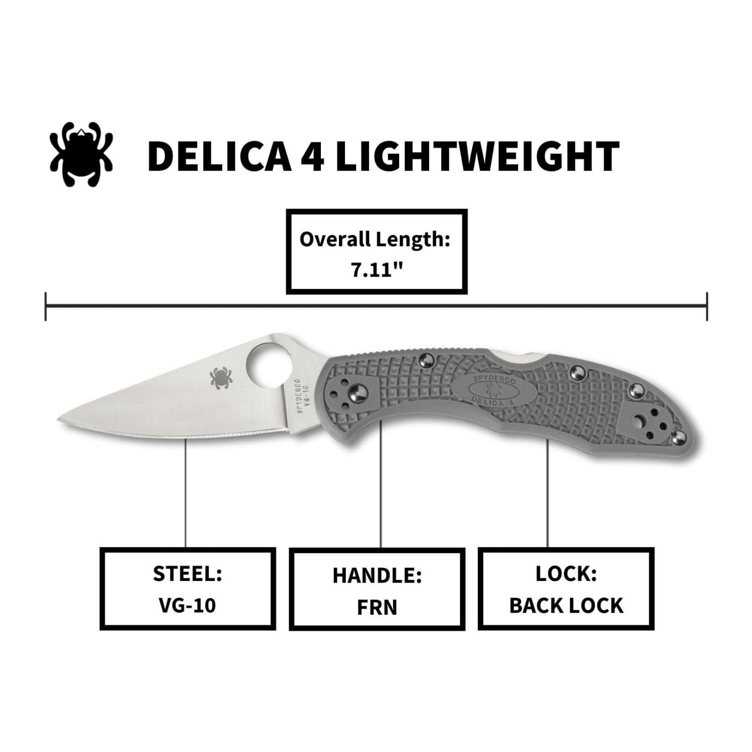 Spyderco Delica 4 Lightweight 7.15 Inch PlainEdge Signature Gray Folding Knife