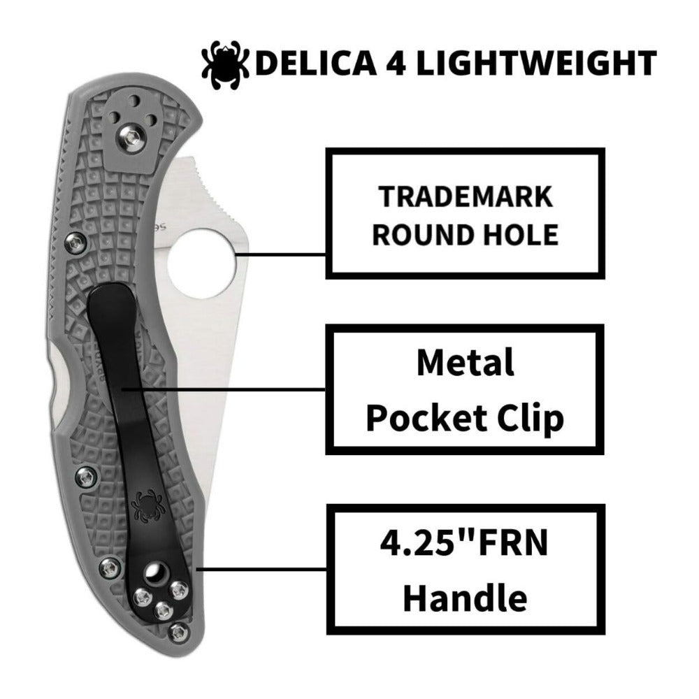 Spyderco Delica 4 Lightweight 7.15 Inch PlainEdge Signature Gray Folding Knife
