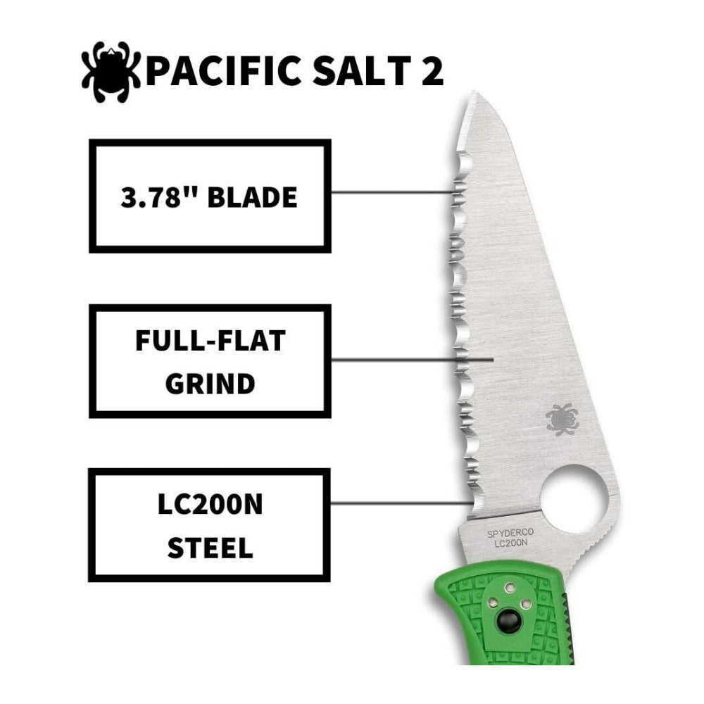 Spyderco Pacific Salt 2 SpyderEdge Green Folding Knife with H 1 Steel Blade