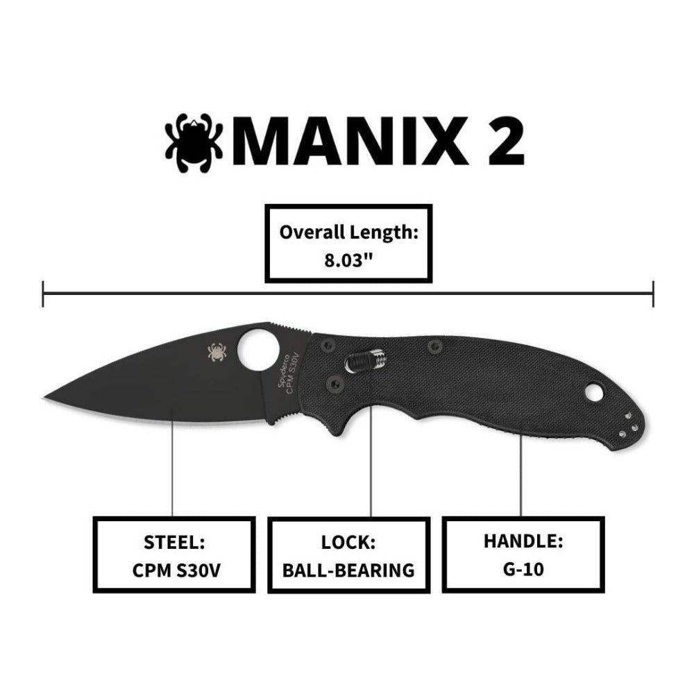 Spyderco Manix 2 Signature Black Knife with PlainEdge 3.37 Inch Blade