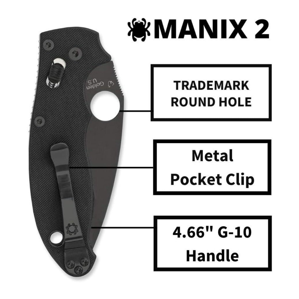 Spyderco Manix 2 Signature Black Knife with PlainEdge 3.37 Inch Blade