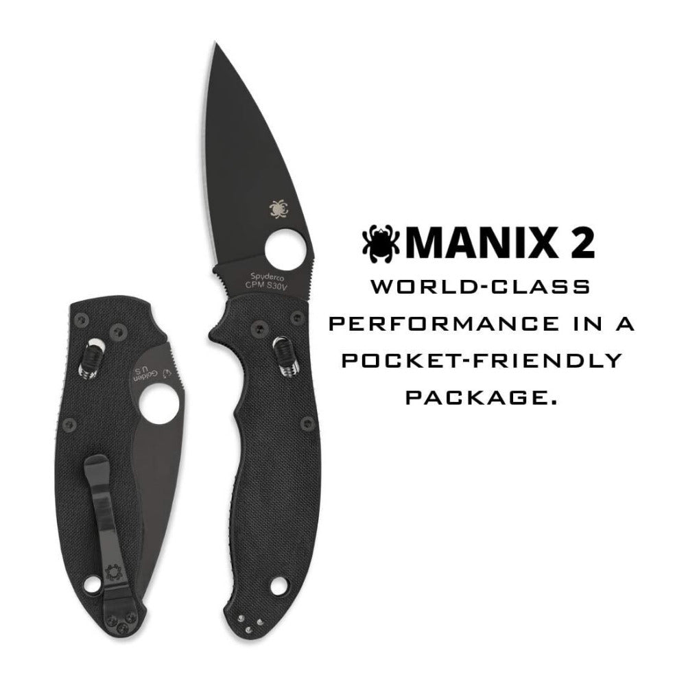 Spyderco Manix 2 Signature Black Knife with PlainEdge 3.37 Inch Blade