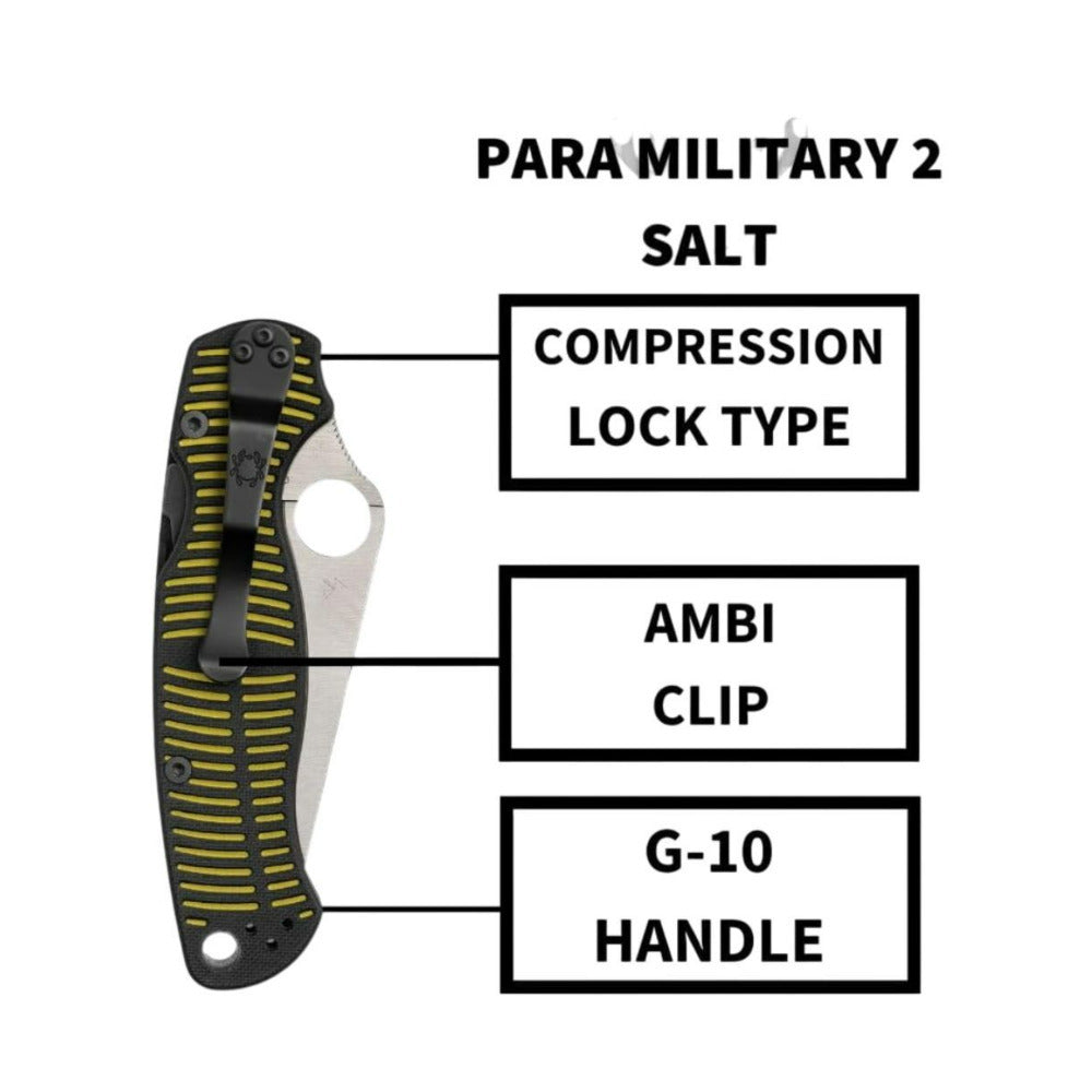 Spyderco Paramilitary 2 Black and Yellow Salt Knife with MagnaCut Steel Blade