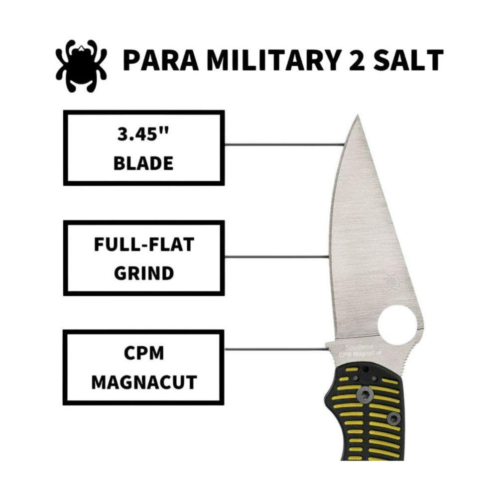 Spyderco Paramilitary 2 Black and Yellow Salt Knife with MagnaCut Steel Blade