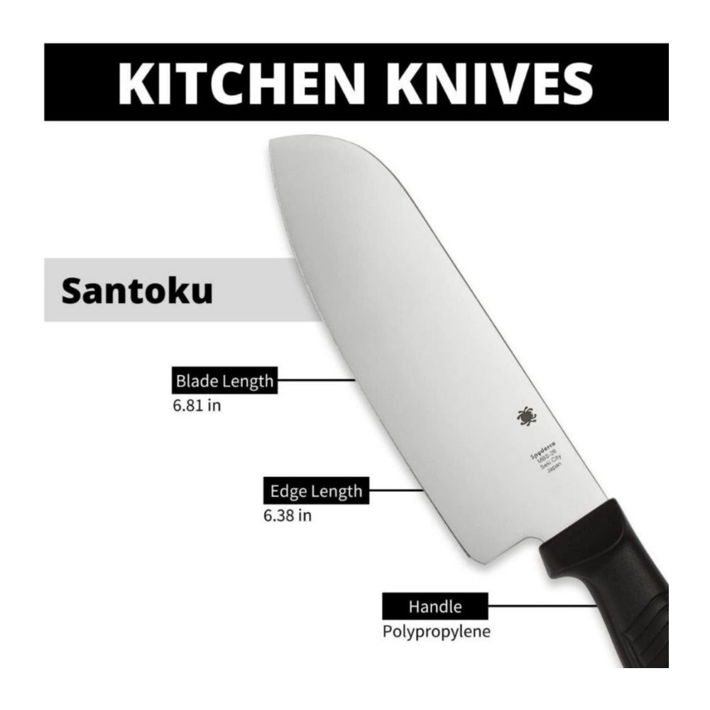Spyderco K08 Santoku 12.6 Inch PlainEdge Black Kitchen Knife with MBS 26 Blade