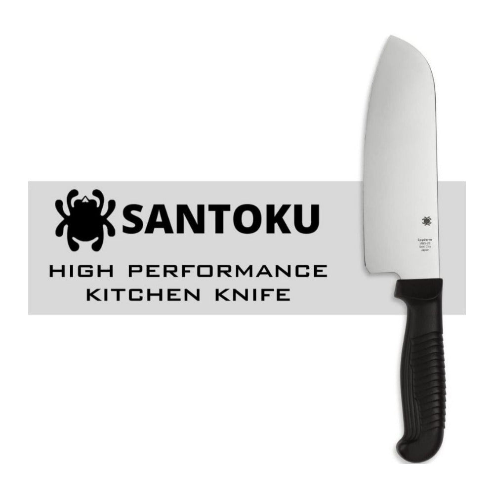 Spyderco K08 Santoku 12.6 Inch PlainEdge Black Kitchen Knife with MBS 26 Blade