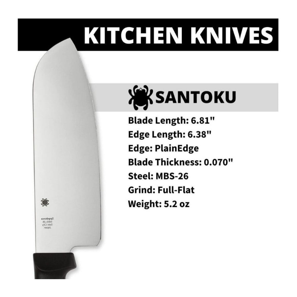 Spyderco K08 Santoku 12.6 Inch PlainEdge Black Kitchen Knife with MBS 26 Blade