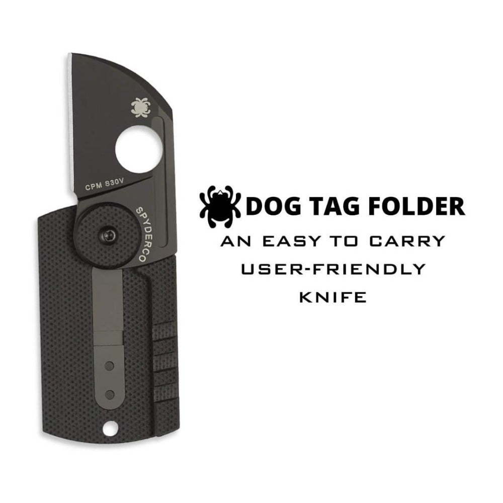 Spyderco Dog Tag Non Locking Black Folding Knife with CPM S30V Steel Blade