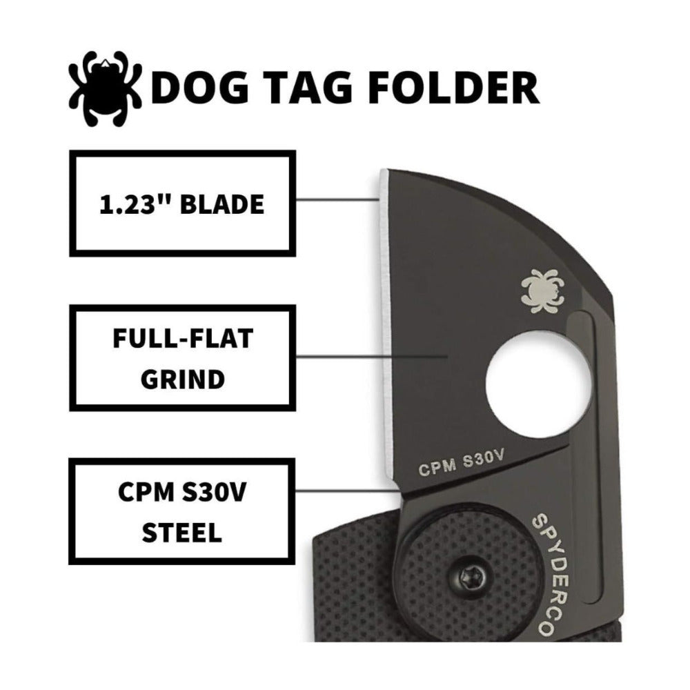 Spyderco Dog Tag Non Locking Black Folding Knife with CPM S30V Steel Blade