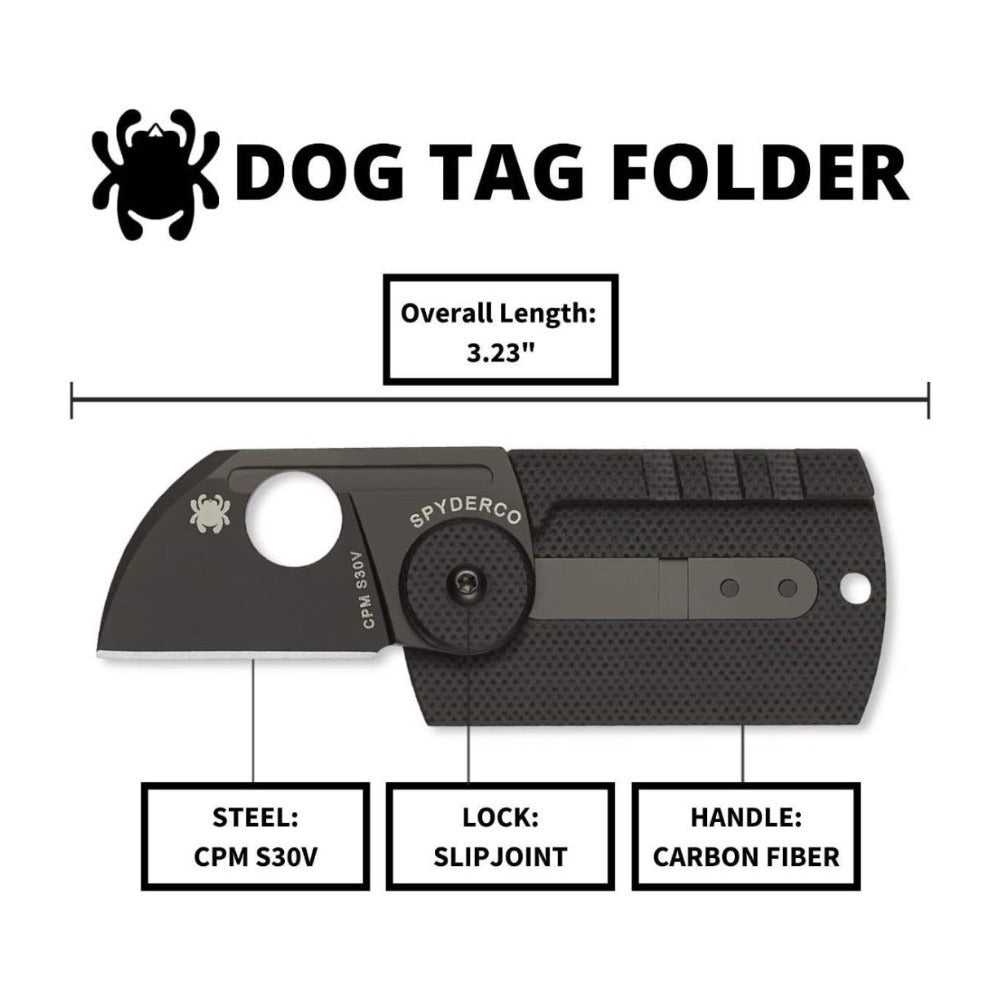 Spyderco Dog Tag Non Locking Black Folding Knife with CPM S30V Steel Blade