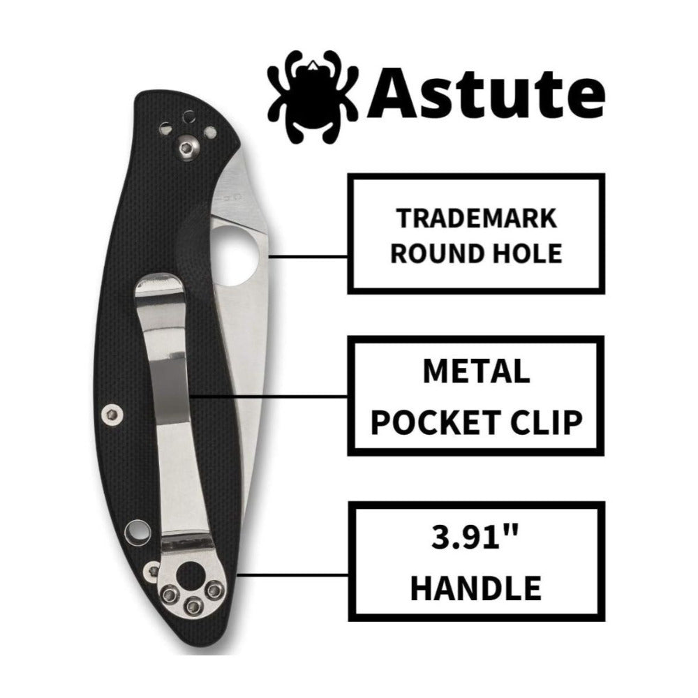 Spyderco Astute Value Black Knife with Stainless Steel PlainEdge Blade