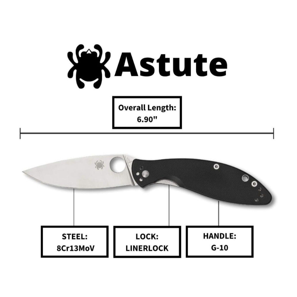 Spyderco Astute Value Black Knife with Stainless Steel PlainEdge Blade