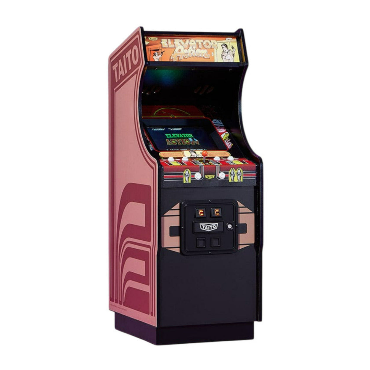 Numskull Quarter Arcades - Elevator Action Mini Arcade - 1/4 Scale Authentic Wooden Replica, Original ROM, Rechargeable Battery & 3W Speakers for Retro Enthusiasts
