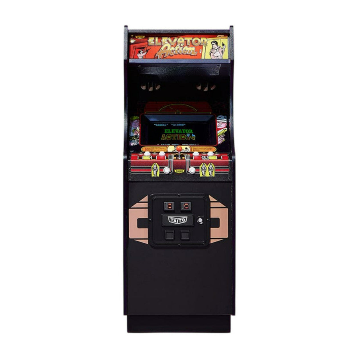 Numskull Quarter Arcades - Elevator Action Mini Arcade - 1/4 Scale Authentic Wooden Replica, Original ROM, Rechargeable Battery & 3W Speakers for Retro Enthusiasts