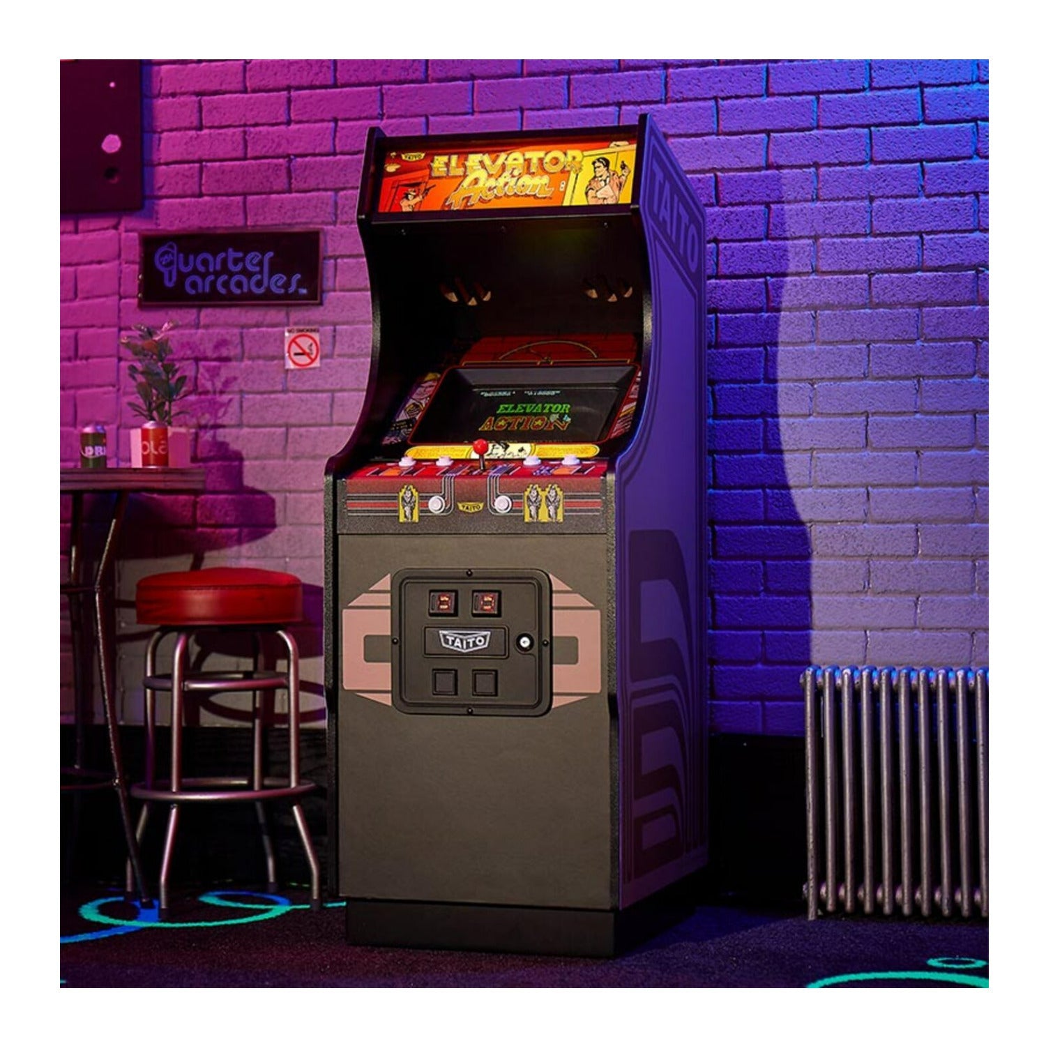 Numskull Quarter Arcades - Elevator Action Mini Arcade - 1/4 Scale Authentic Wooden Replica, Original ROM, Rechargeable Battery & 3W Speakers for Retro Enthusiasts