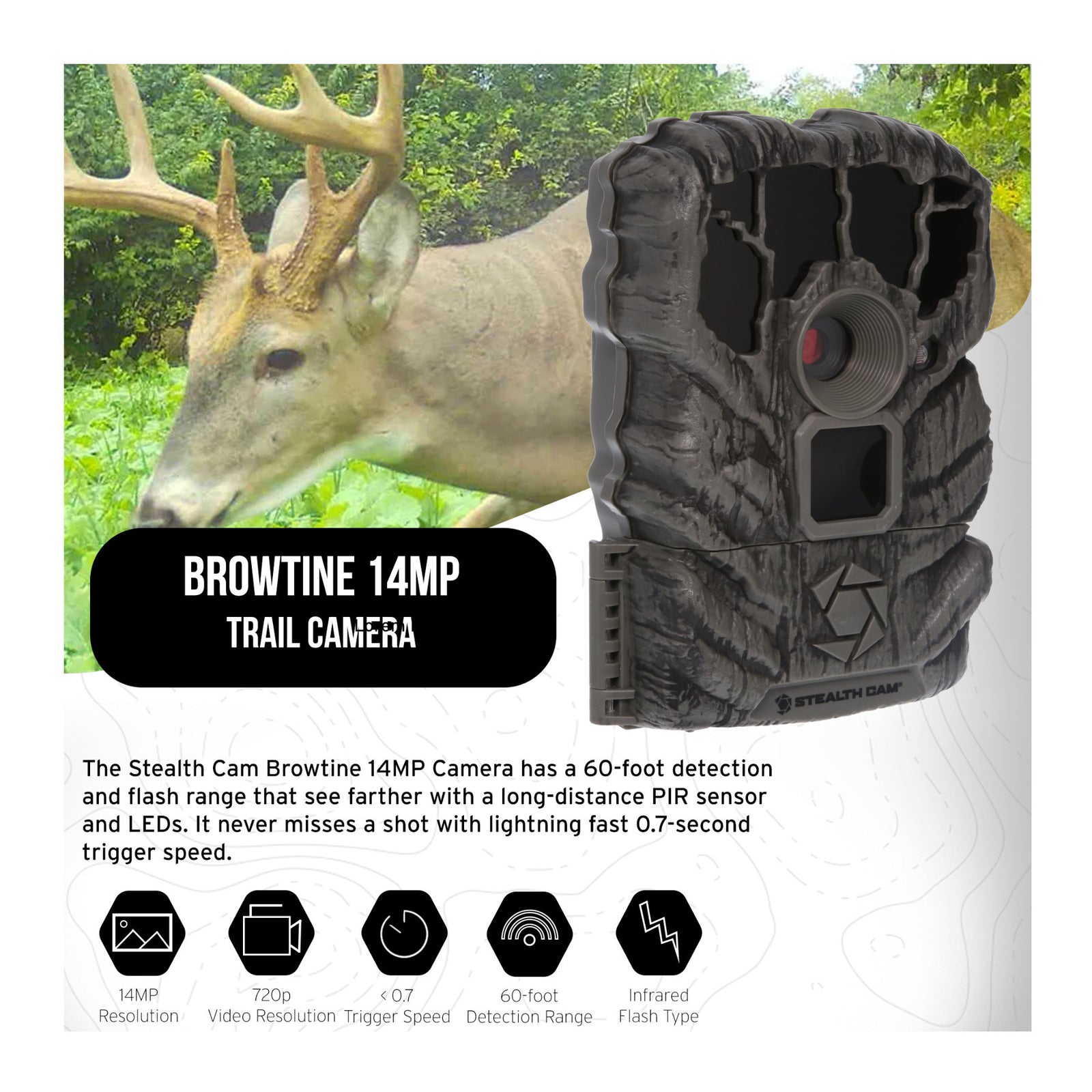 Stealth Cam Browtine 14MP Trail Camera with Video with SD and Accessories