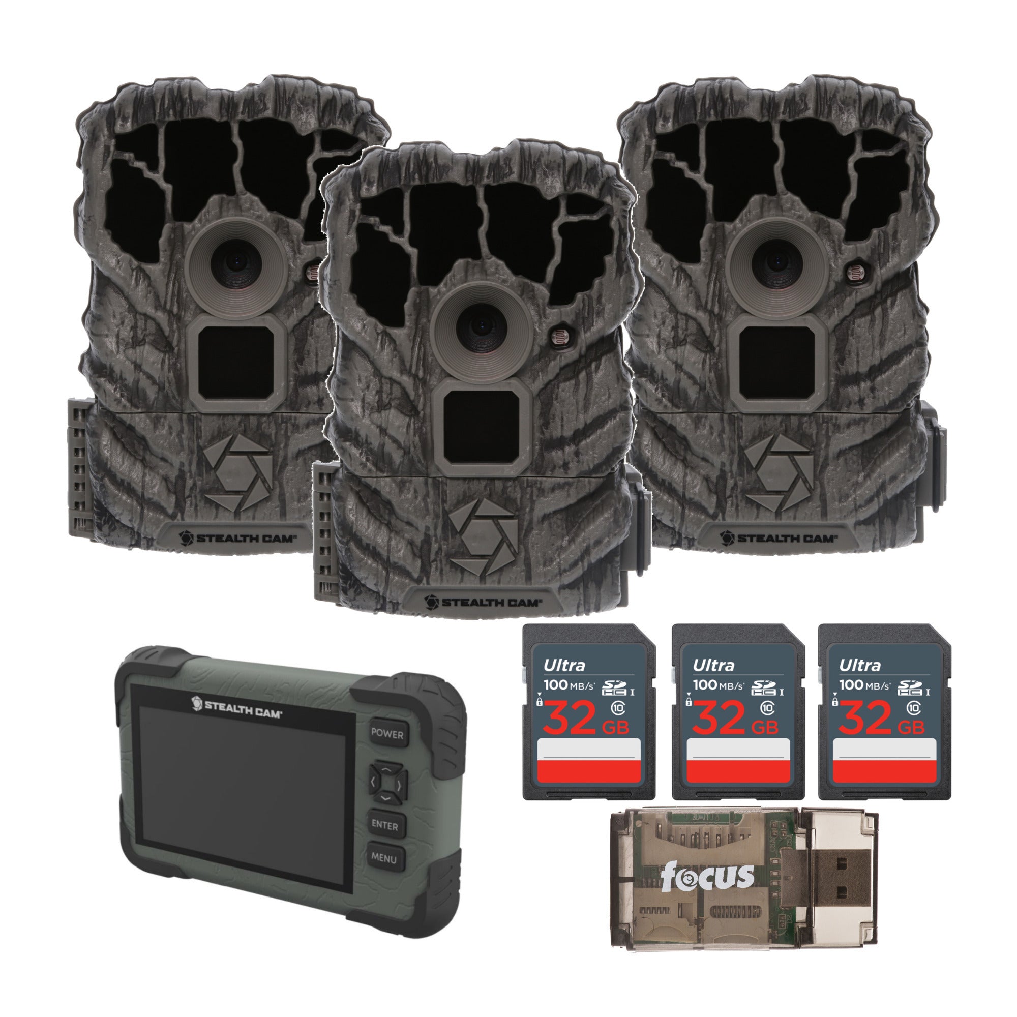 Stealth Cam Browtine 14MP (3 Pack) w/SD Card Reader-Viewer, Memory & Card Reader