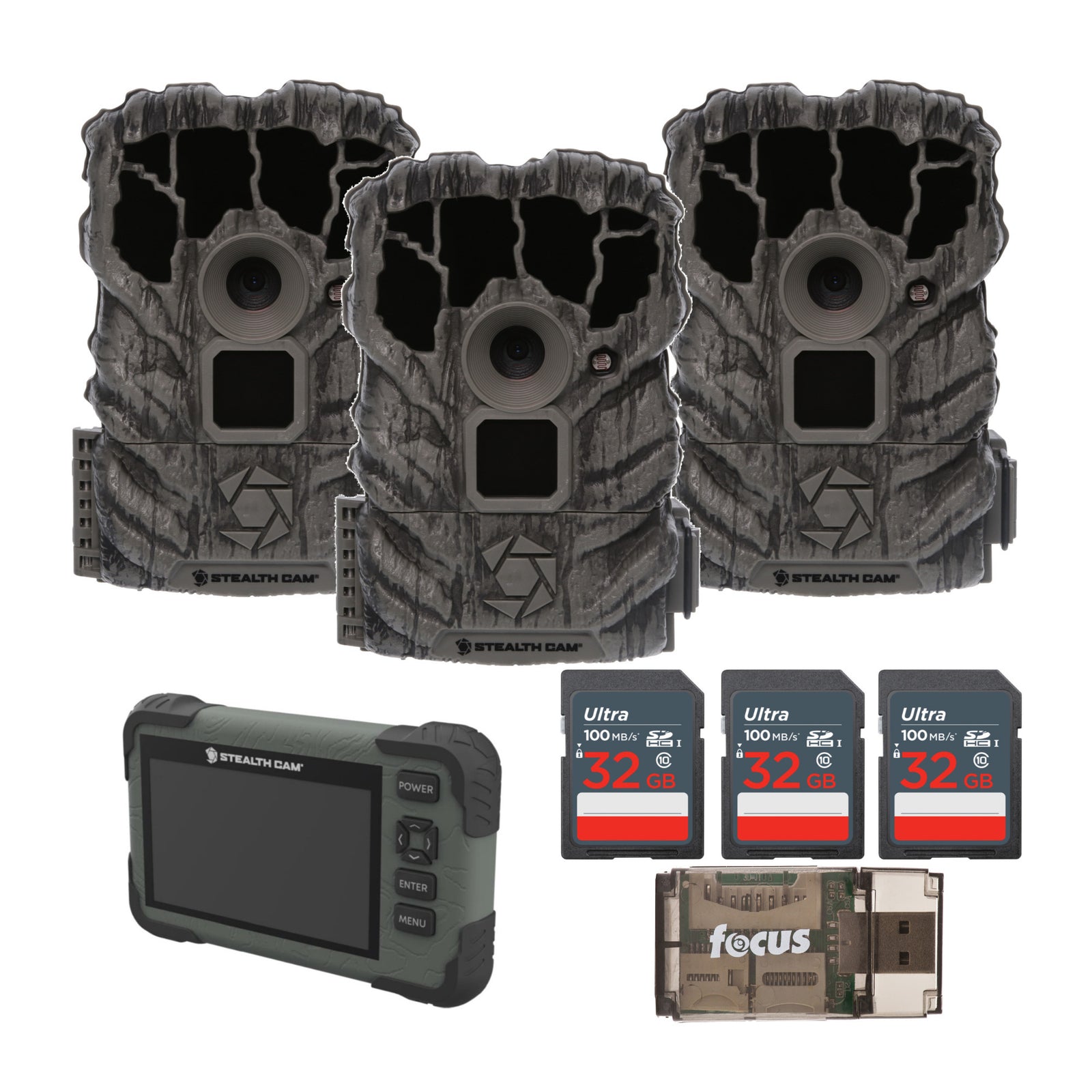 Stealth Cam Browtine 14MP (3 Pack) w/SD Card Reader-Viewer, Memory & Card Reader