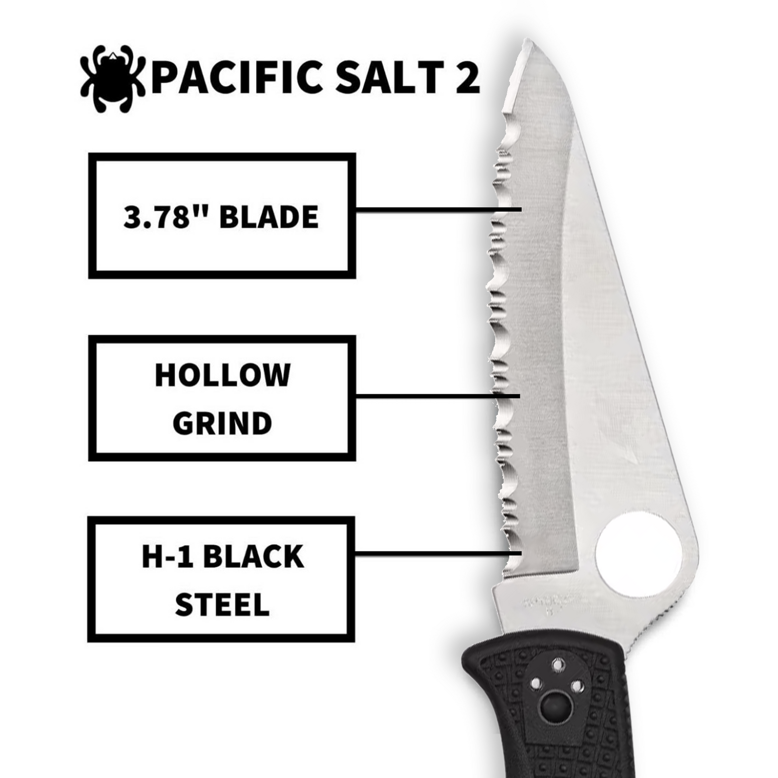 Spyderco Pacific Salt 2, 8.72-Inch Lightweight Folding Knife with Handle (Black)