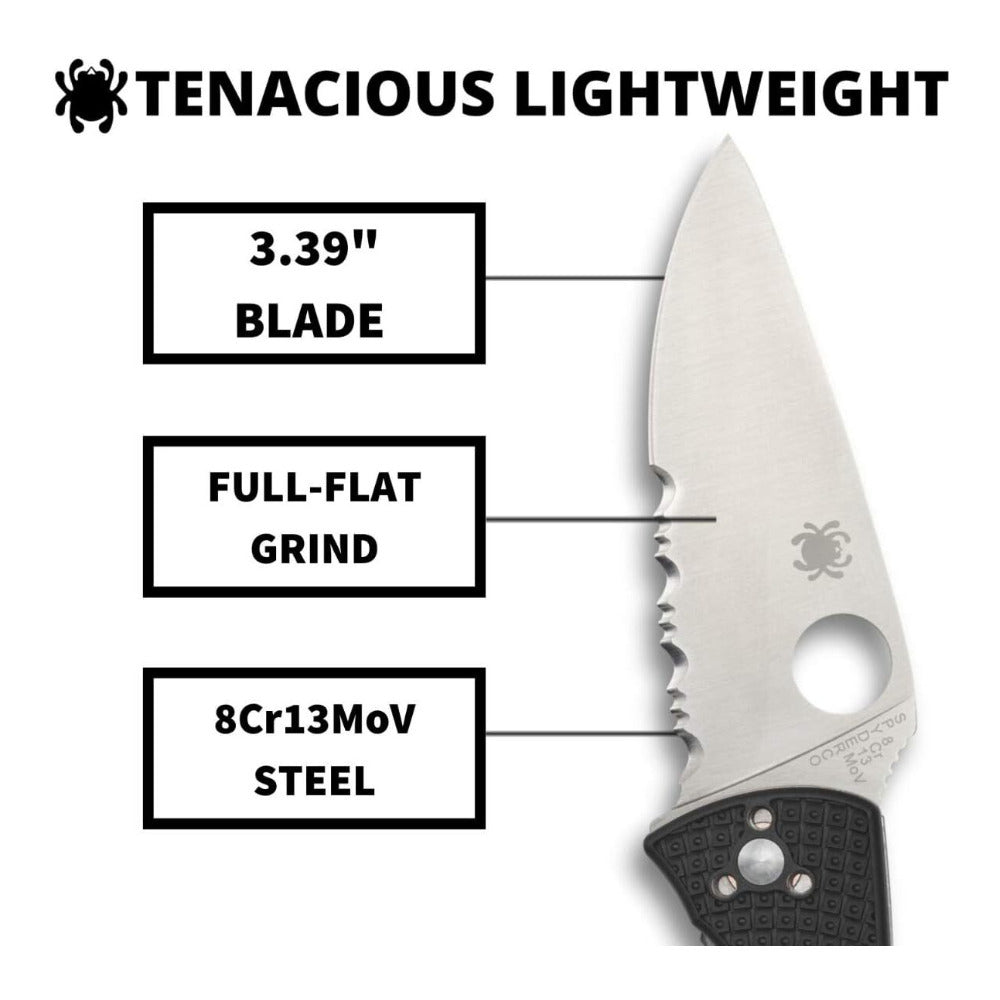 Spyderco Tenacious Lightweight Folding Pocket Knife with Black FRN Handle