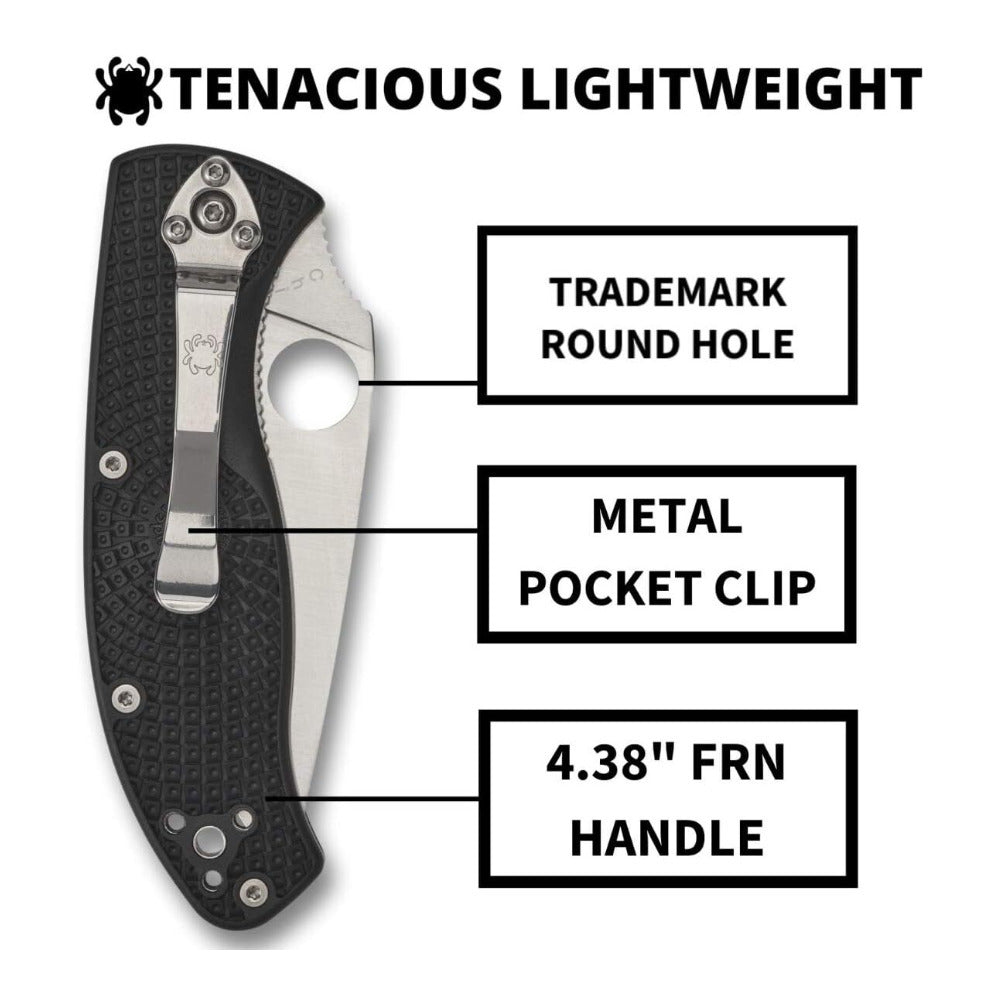 Spyderco Tenacious Lightweight Folding Pocket Knife with Black FRN Handle