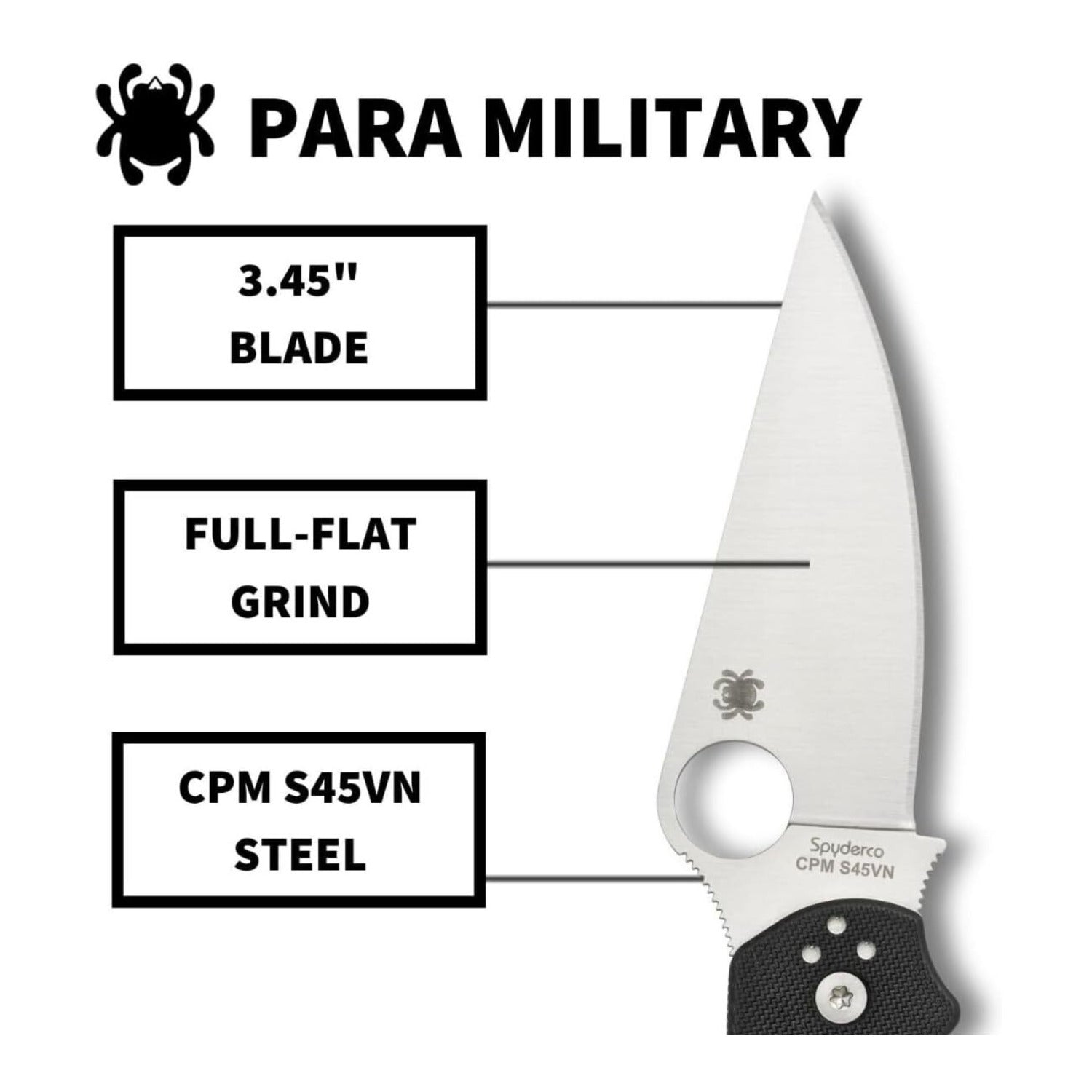 Spyderco Para Military 2 Left Handed Folding Knife 3.4 Inch Blade G10 Handle
