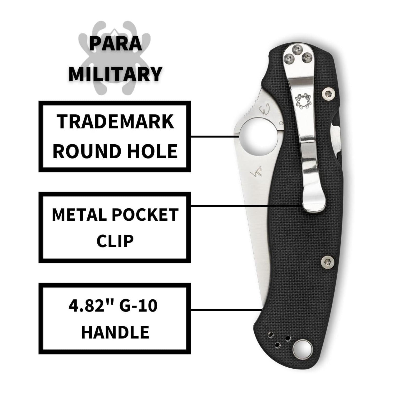 Spyderco Para Military 2 Left Handed Folding Knife 3.4 Inch Blade G10 Handle