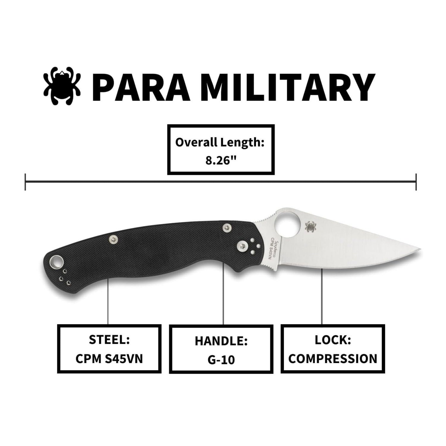 Spyderco Para Military 2 Left Handed Folding Knife 3.4 Inch Blade G10 Handle